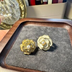 Handmade Gold and White Flower Earrings